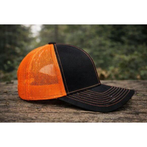 LARIX Blaze Orange Bigfoot Trucker Hat Snapback Mesh Outdoor Cap Pro Model - Picture 2 of 4